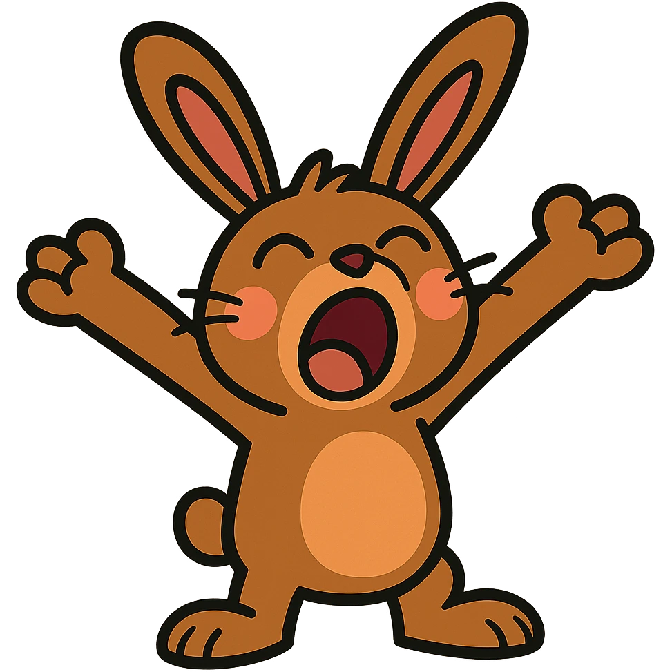 brown bunny stretching arms while yawning, vibrant-toon style emoji