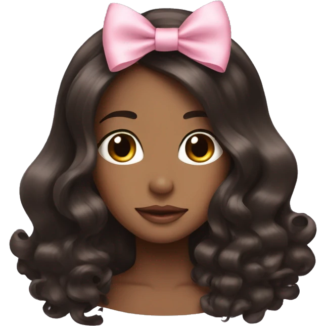 Tall Dark brown blowout hair with soft pink bow emoji