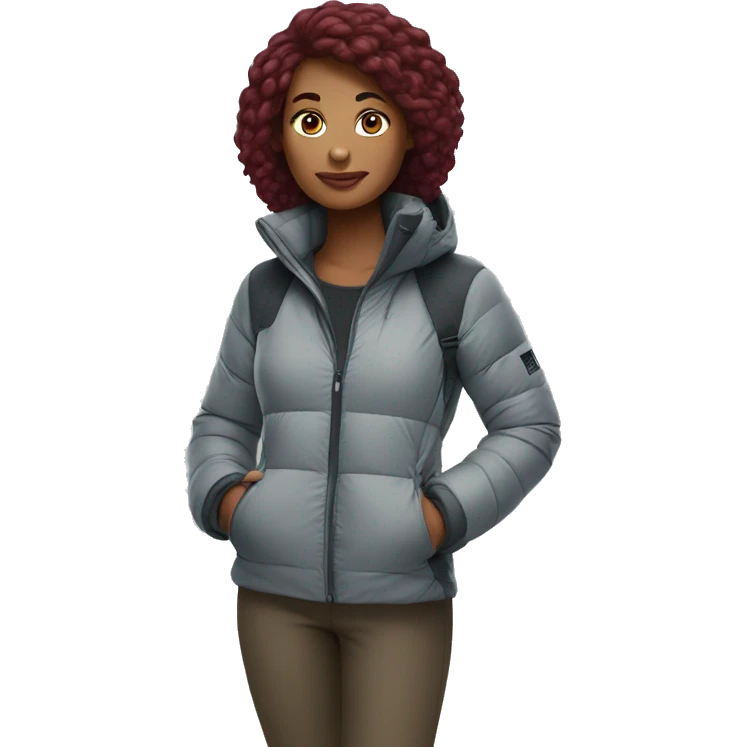 beautiful burgundy haired Girl wearing northface full body emoji