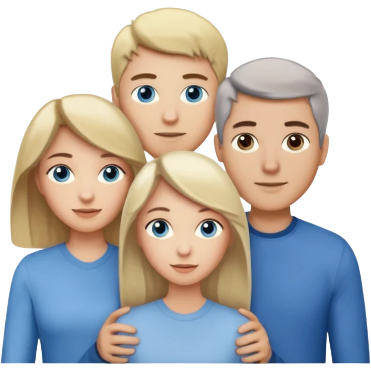 3 people. Throuple. Blank woman with blond hair and blue eye color on left. And also a blank man with brown hair and grey eye color in the middle. And a blank woman with brown hair and grey eye color on the right. Holding each other emoji