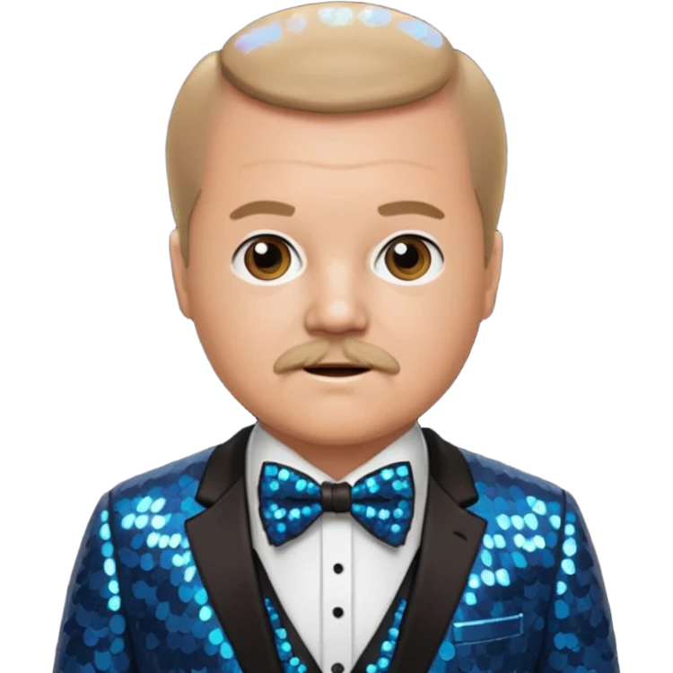 Kyle Gass with dark blonde hair, brown sequin suit with bow tie emoji