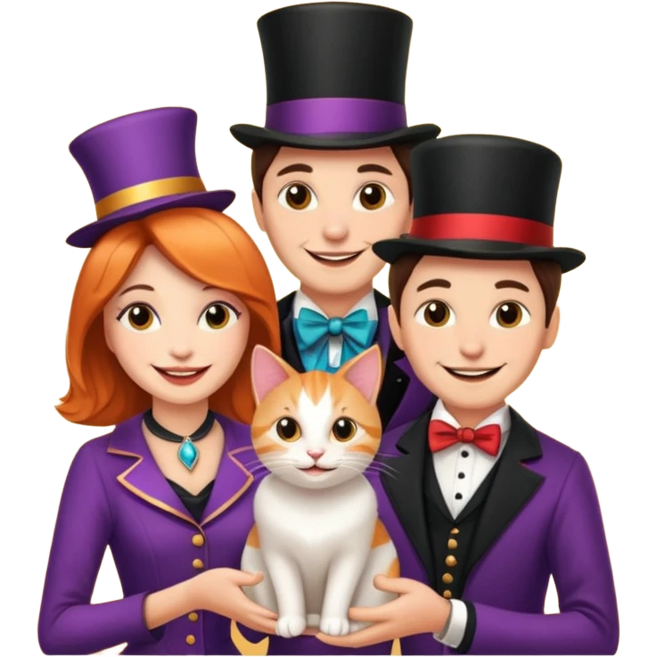 magician couple and their pet cat emoji