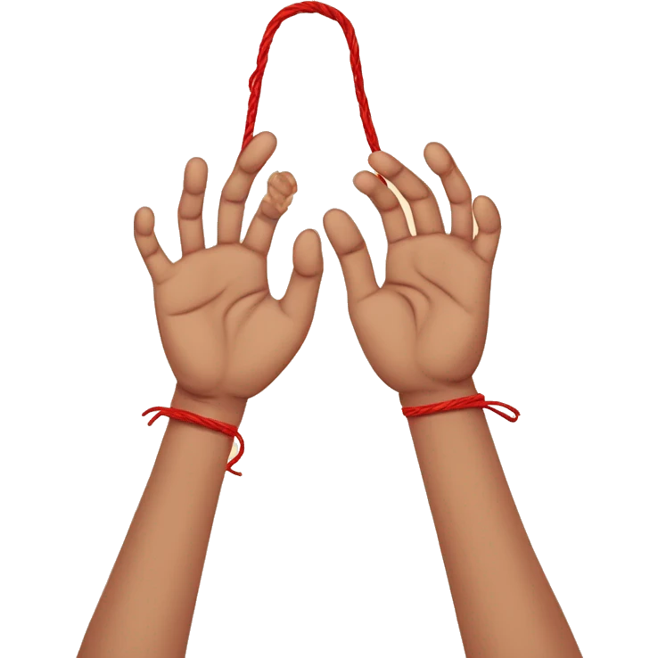 two different hands bond with their little fingers by a worn red thread. the 2 hands are one next to the other.  emoji