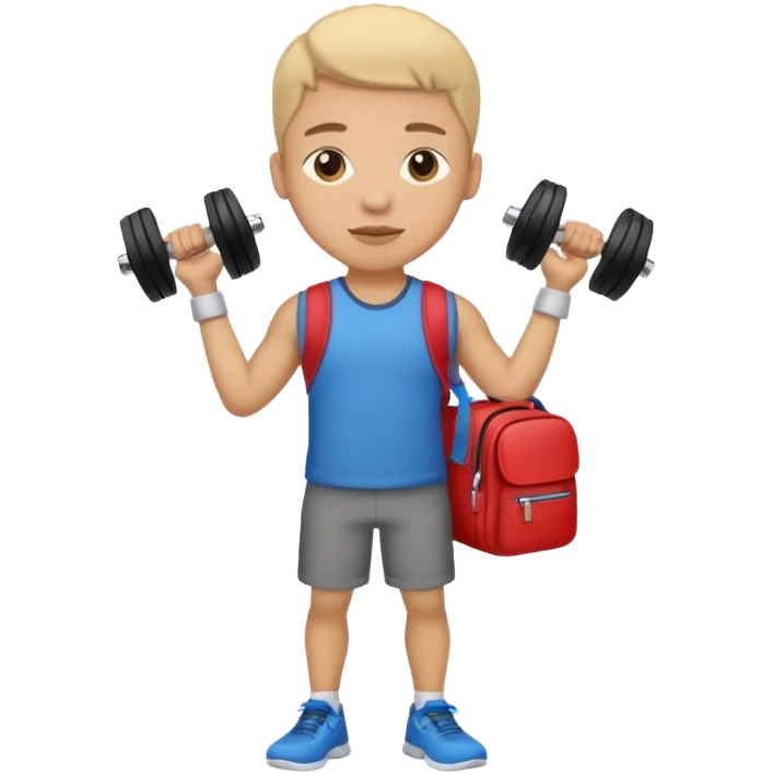 light skin student with school bag on back and dumbell in hand emoji