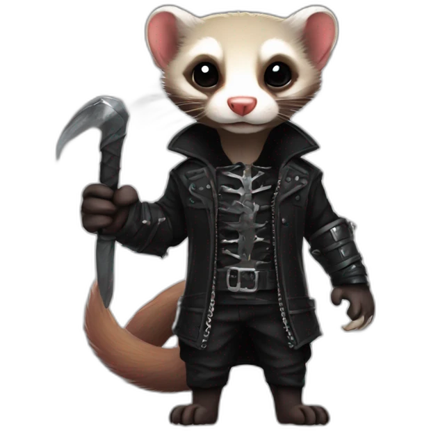 Red ferret wearing black gothic heavy metal clothing emoji