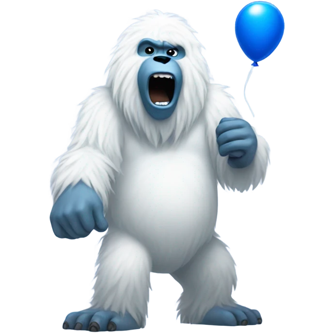 A yeti blowing up a blue balloon emoji