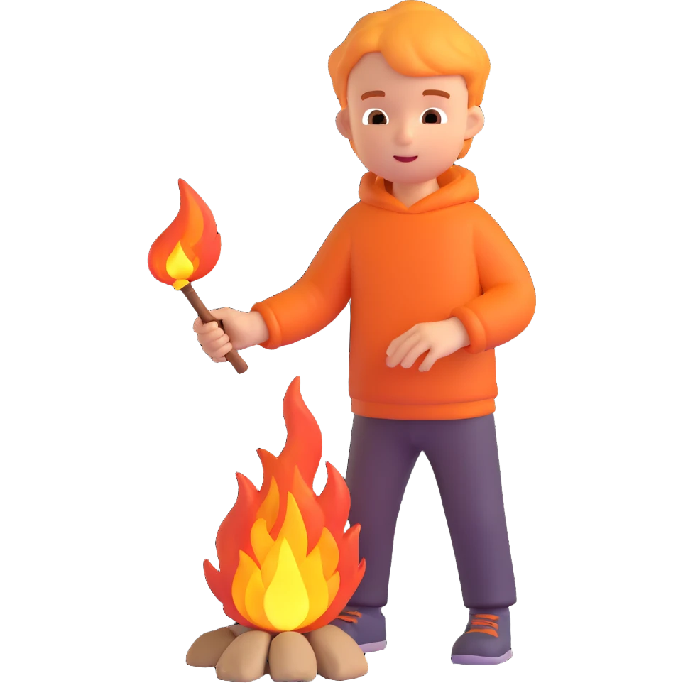 a boy playing with fire emoji