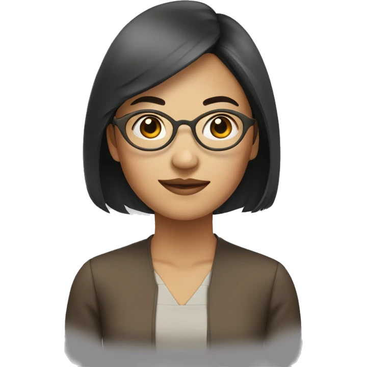 An Asian woman wears bronze round glasses emoji