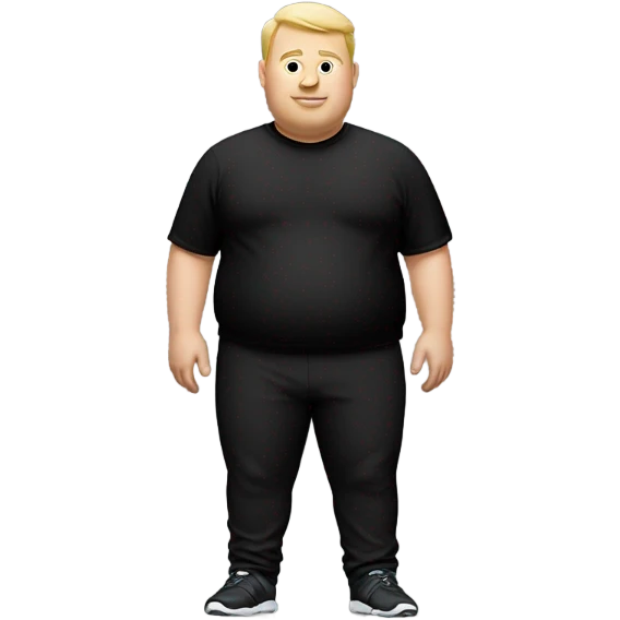 white fat man in sports black pants and black t-shirt, short hair emoji