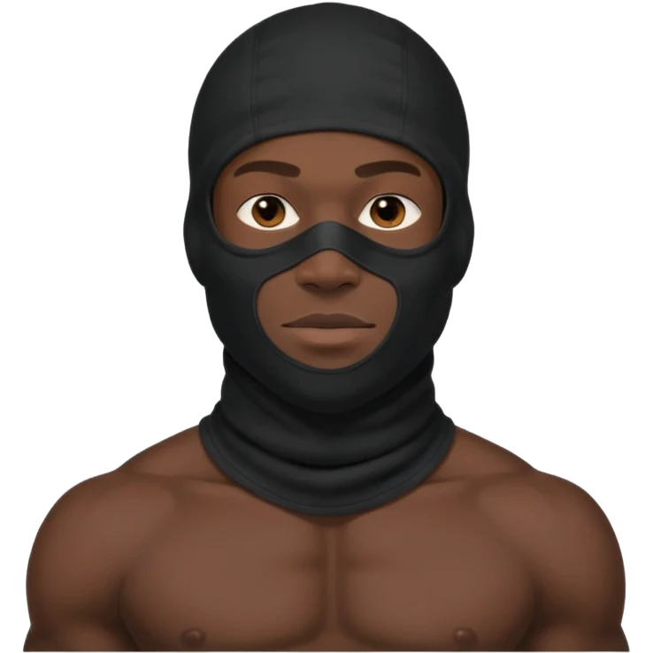 smug muscular african male black baraklava ski mask wearing guy with no top. emoji