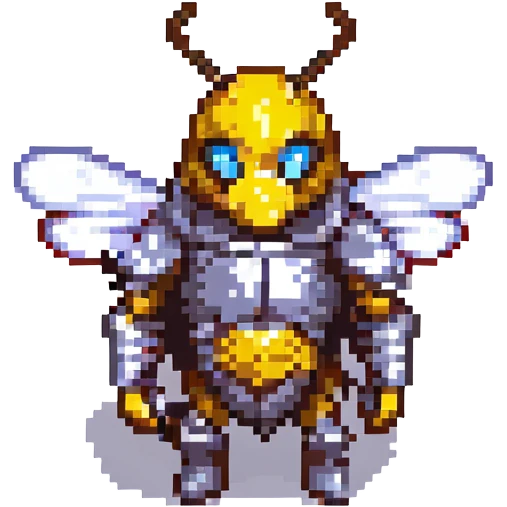 pixel art bee in armor, ready for battle emoji