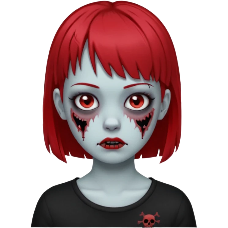 White girl, zombie, micro bangs, short hair, black and red hair, bridge piercing emoji