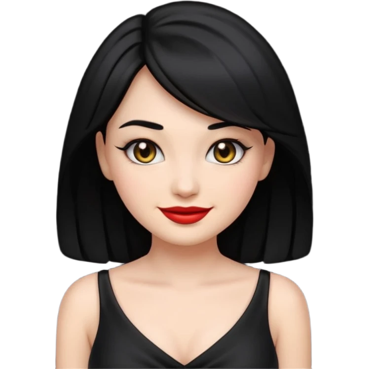 “Emoji girl, femme fatale, black hair. megan fox vibes black dress emoji