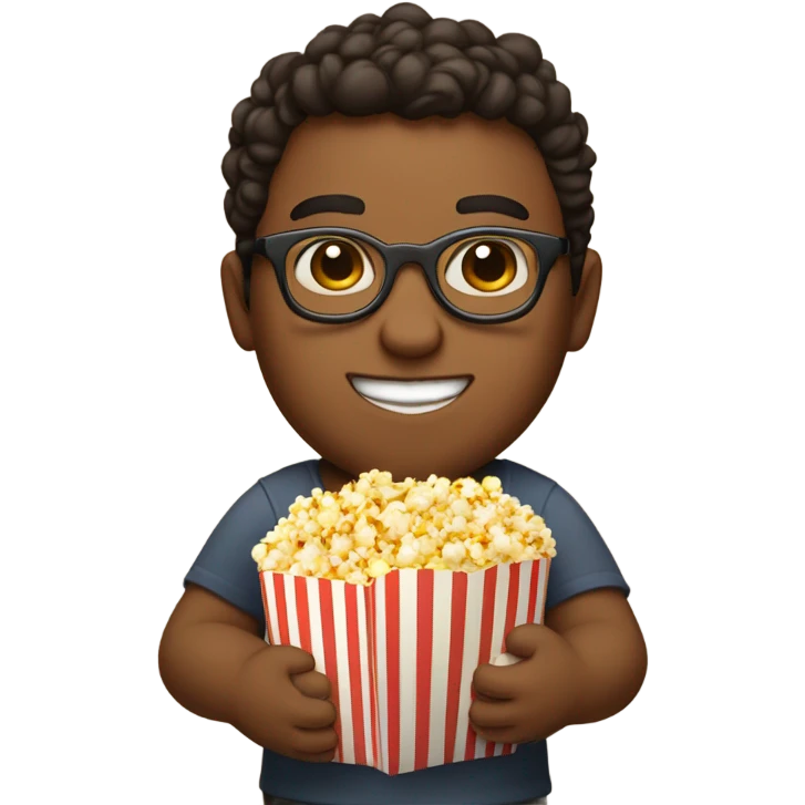 Fat brown-skin boy wearing glasses and holding popcorn in one hand and pinnuts in the other emoji