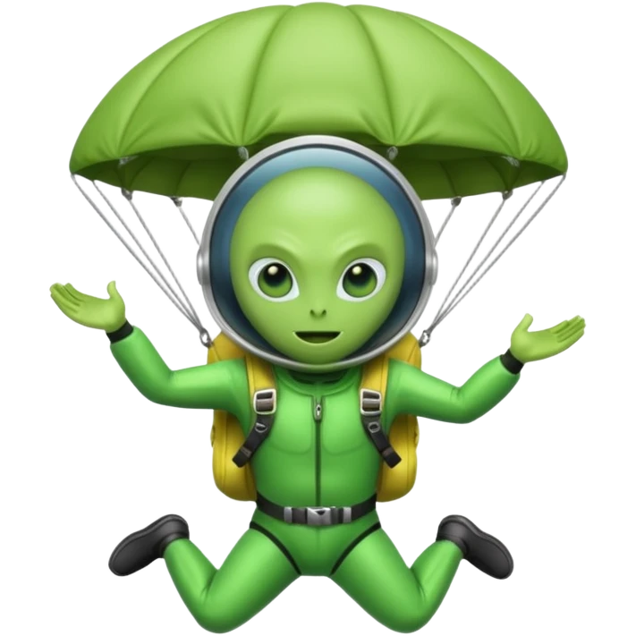 Skydiving alien with parachute and UFO emoji