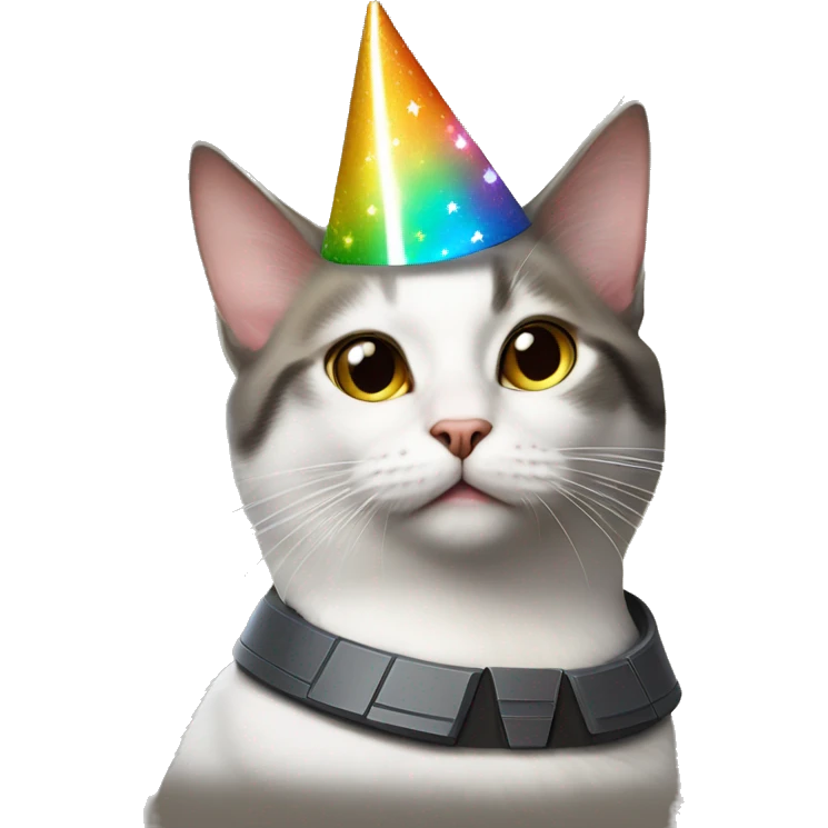 cat wearing a birthday hat at a star wars birthday party emoji