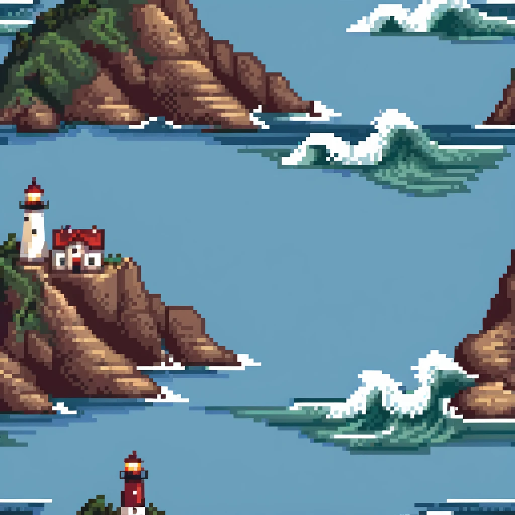Seaside cliff with lighthouse and waves crashing emoji
