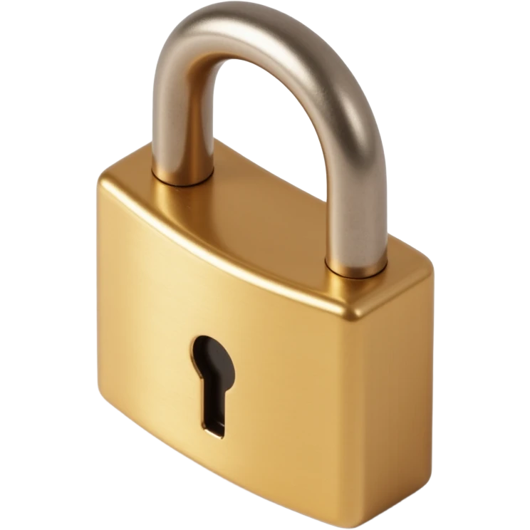 metallic 3D-looking padlock icon in skeuomorphism style with detailed reflections and depth emoji