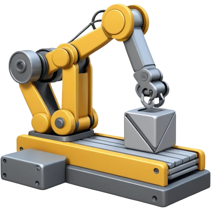 robot arms which is picking block on conveyor belt emoji