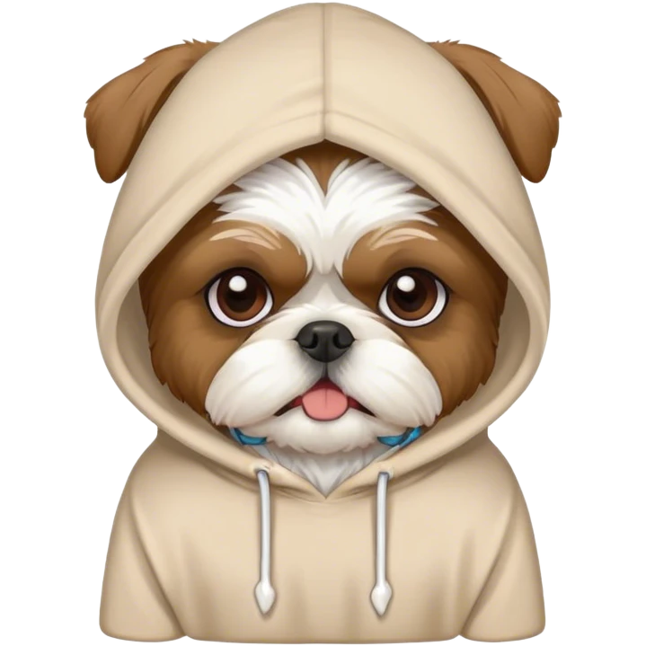 Shih Tzu wearing a hoodie with a bone in his mouth emoji