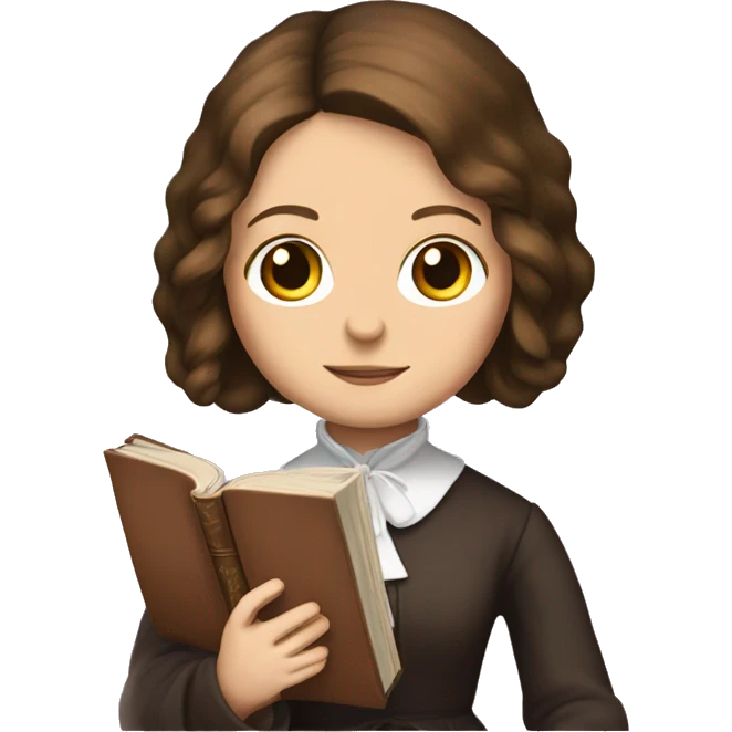 Charlotte Bronte holds a book in her hand emoji