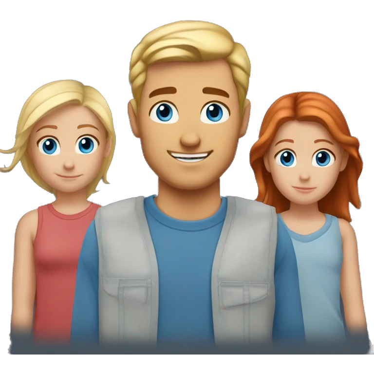 Father blond hair and hazel eyes, 2 twin daughters blonde hair and hazel eyes, 15 year old son red hair, blue eyes and baby boy red hair and blue eyes emoji