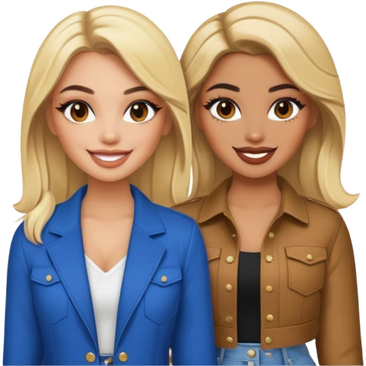 Boujy baddie best friends blonde and brunette, trendy heavy makeup emoji