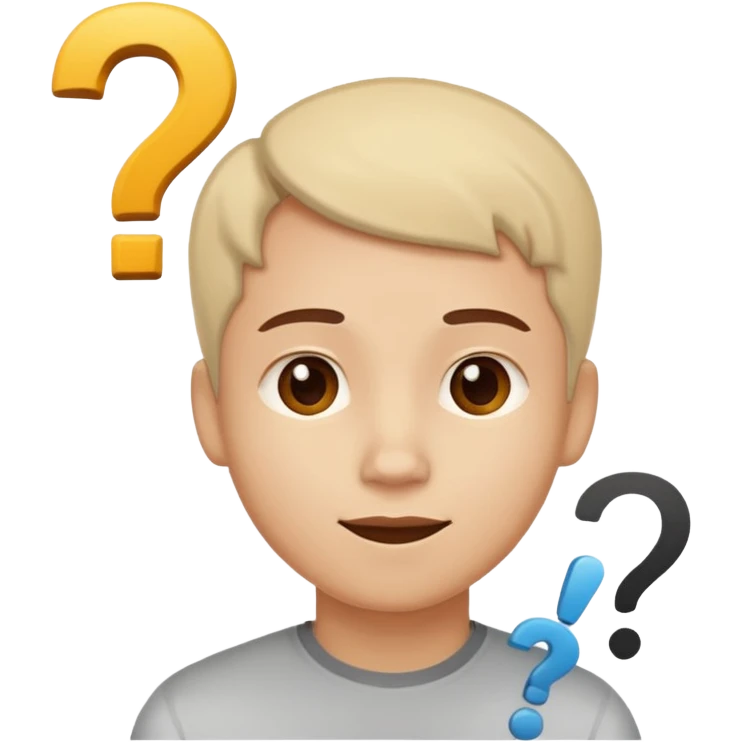 Una persona pensativa, que este feliz con un signo de interrogación arriba de la cabeza emoji
