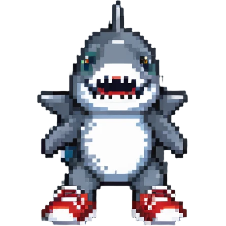 shark wearing shoes in pixel art style emoji