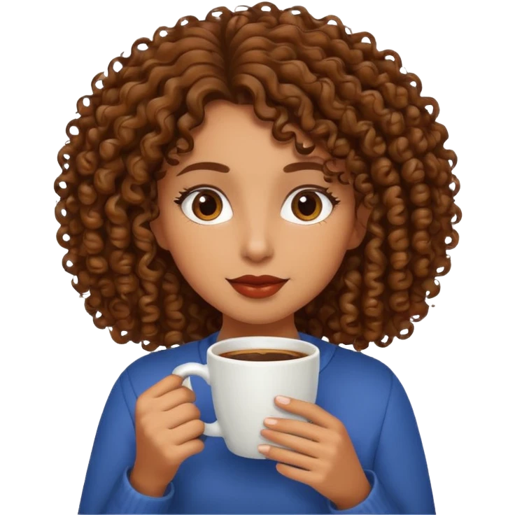 Brown girl curly hair drink coffee emoji