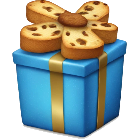 blue christmas present with a panettone emoji