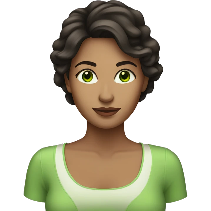 woman, dark brown hair, green eyes emoji