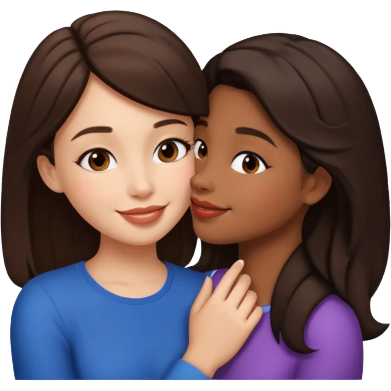 A girl kisses her friend The girls' hair color is dark brown.  emoji