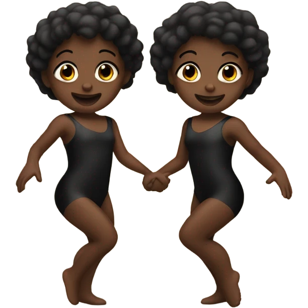 dark brown skin dancing twins with black leotards emoji