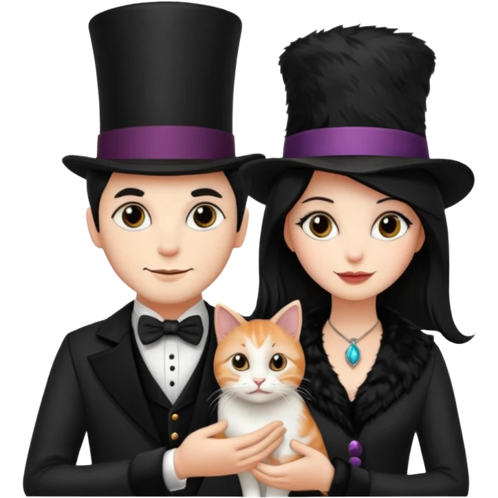 magician couple and their pet cat emoji