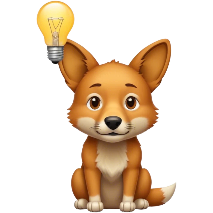 An dingo character with a thoughtful expression and a lightbulb overhead. emoji