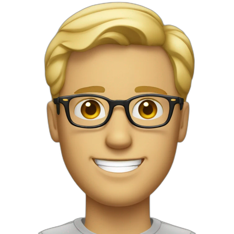 Handsome  blond man with short hair and persol glasses and grin emoji