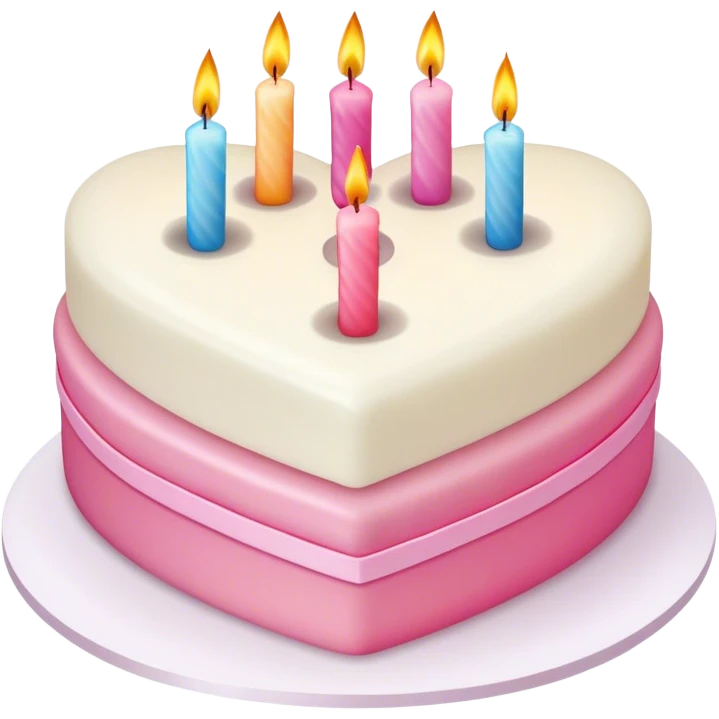 White and pink layered heart shaped cake colorful candles coquette emoji