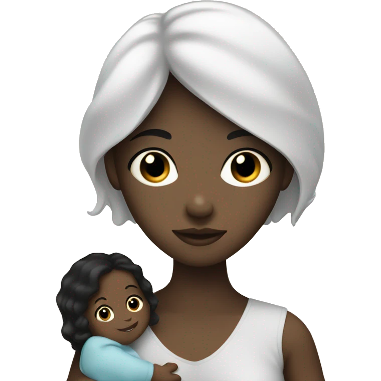 black hair white woman holding a black baby emoji