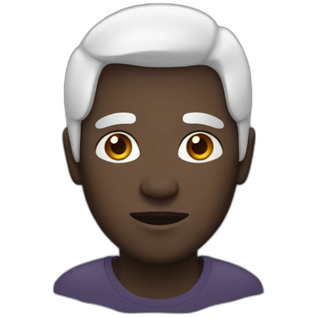 only head of human with dark skin and round face with small eyes and long white hair emoji