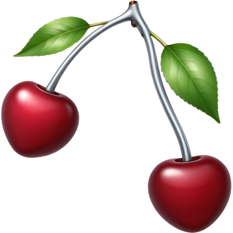 A pair of cherries emoji made of liquid silver chrome, smooth rounded shapes, glossy metallic surface, subtle sensual vibe, luxury sexy aesthetic, iOS emoji style, centered, clean white background emoji