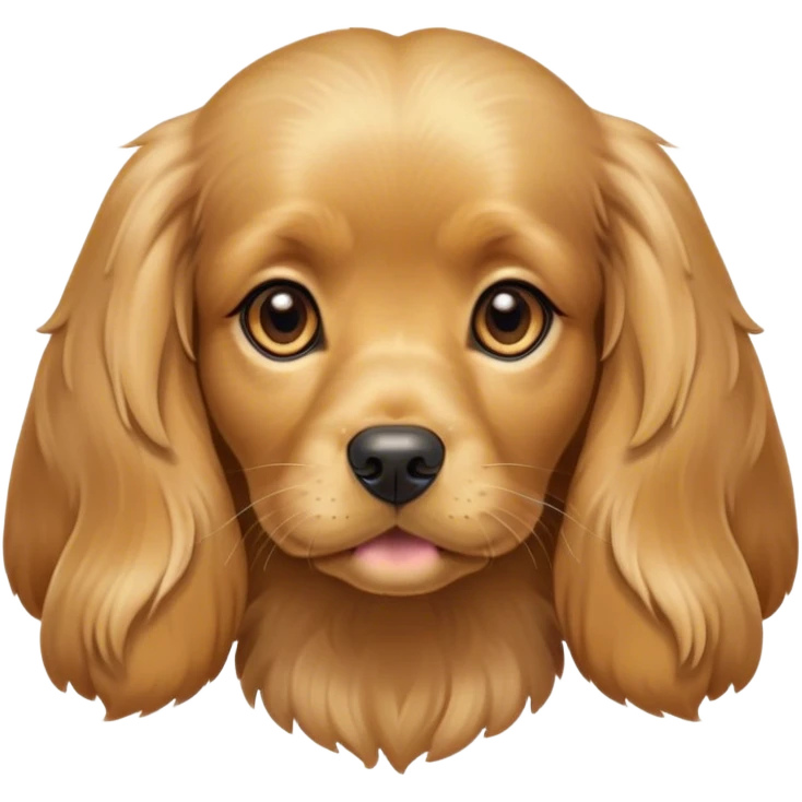 Cinematic Cute Gold Cocker Spaniel Portrait Emoji, Head tilted playfully and inquisitively, showcasing a silky, golden coat with a natural sheen, round, sparkling brown eyes filled with curiosity, Simplified yet irresistibly adorable features, highly detailed, glowing with a warm, friendly glow, high shine, affectionate and lively, stylized with a touch of whimsy, bright and endearing, soft glowing outline, capturing the essence of a mischievous yet loving pup, so playful it feels like it could bound out of the screen and into your arms! emoji