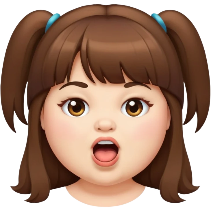 Chubby girl with long hair and bang long lashes and big mouth emoji