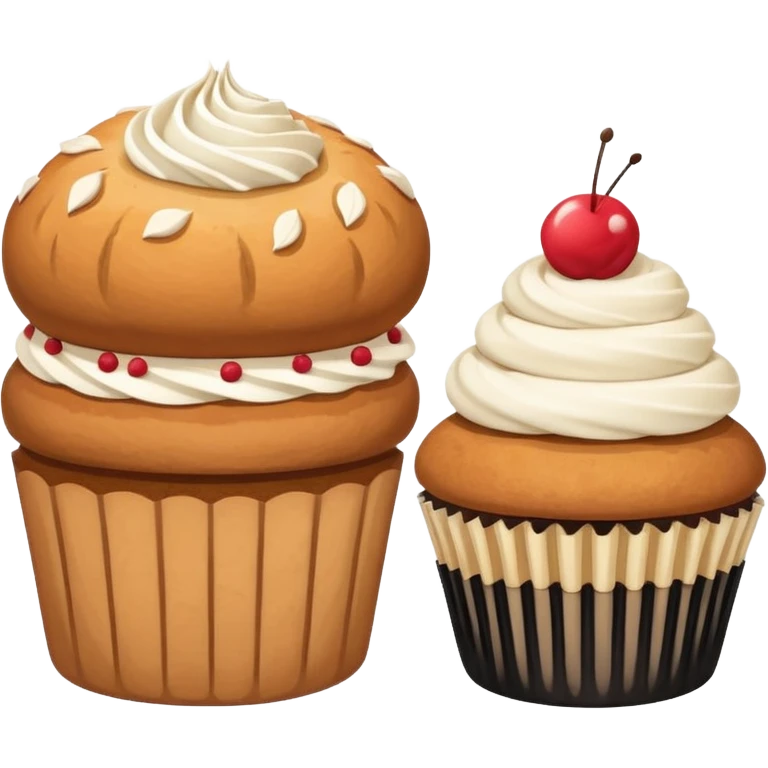 Minimalistic flat vector icon, iOS style, thin black contour on white background. Bread loaf and cupcake side by side. Clean, no text, no shadows
 emoji