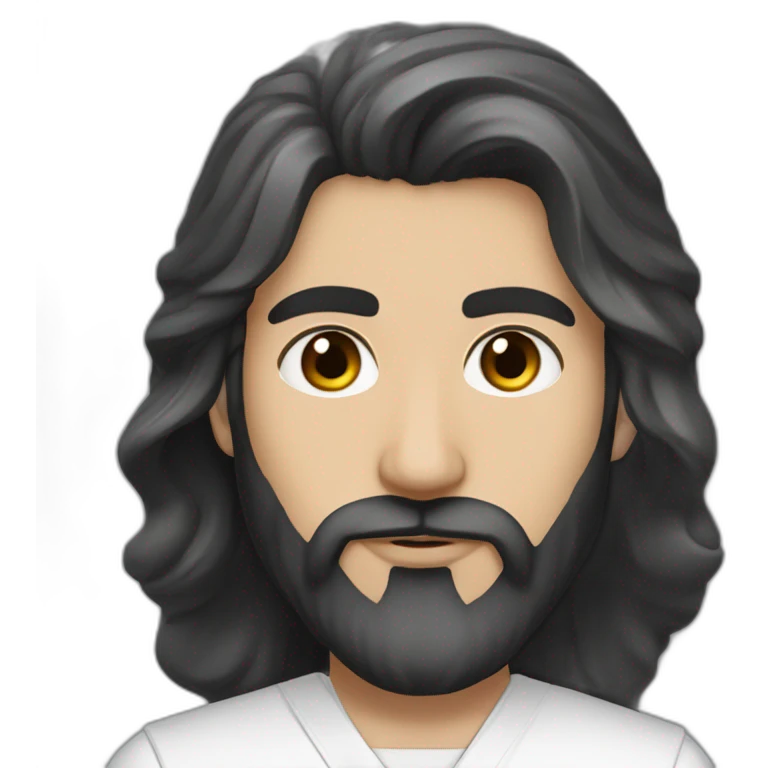 An Iranian man with fair skin, with relatively long hair and an English model, with a medical uniform and a medium-shaded black beard, handsome black eyes and a round face and big lips. emoji