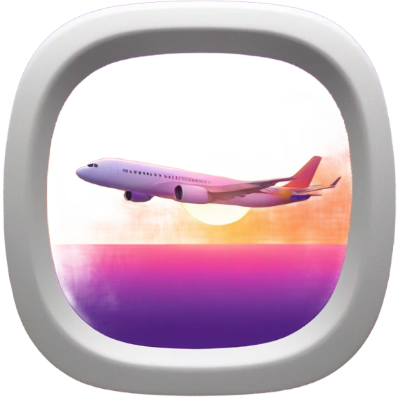 Airplane window with sunset emoji