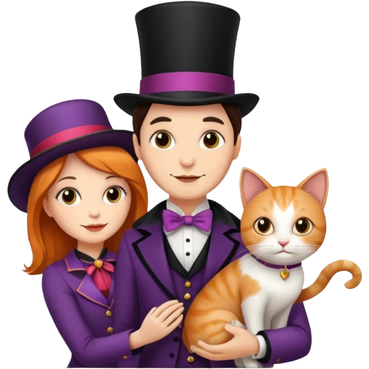 magician couple and their pet cat emoji