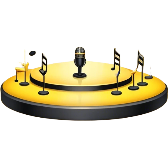 An icon featuring a stage with bright spotlights, a microphone, and musical notes floating in the air. The design symbolizes the energy and excitement of live performances, with a crowd in the background. A transparent background emphasizes the vibrant atmosphere of concerts and shows. emoji