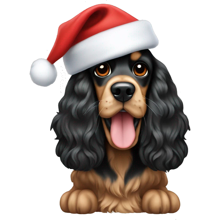 Black and Tan cocker spaniel with Santa hat emoji