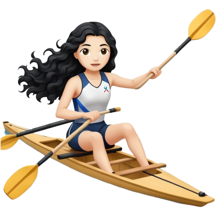 girl with long black wavy hair rowing in Olympic rowing sport, with single oar emoji